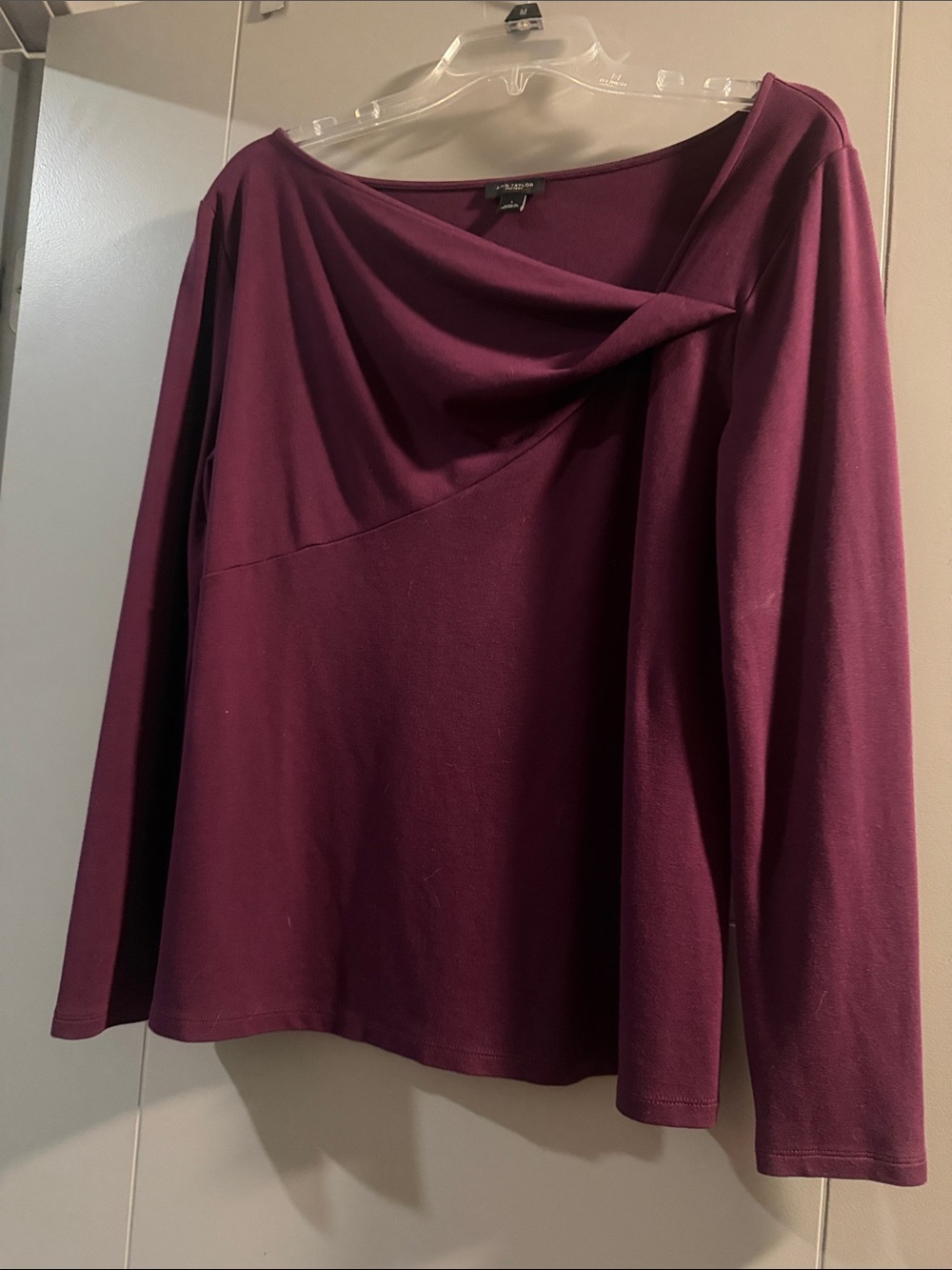 Ann Taylor Plum Draped Neck Long Sleeve Top